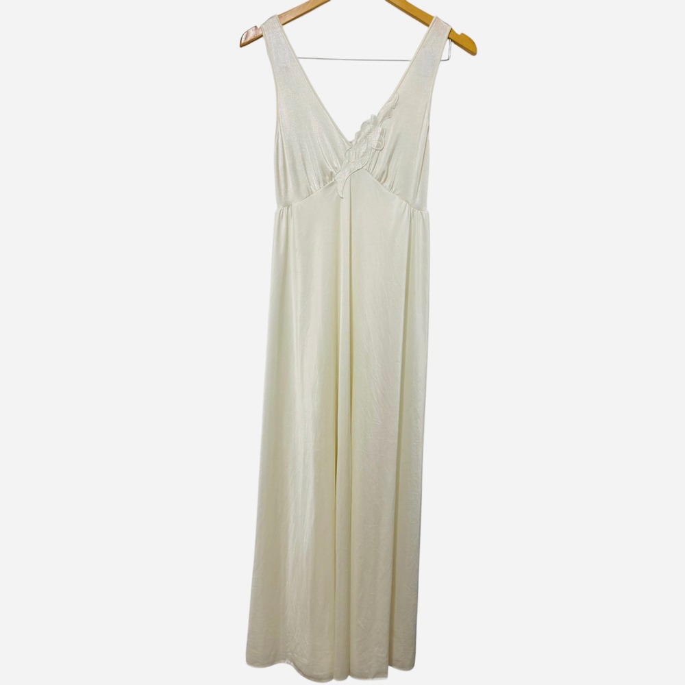 VTG Lorraine Bridal Coquette Nightgown Ivory V-Neck Floral Lace Applique Maxi